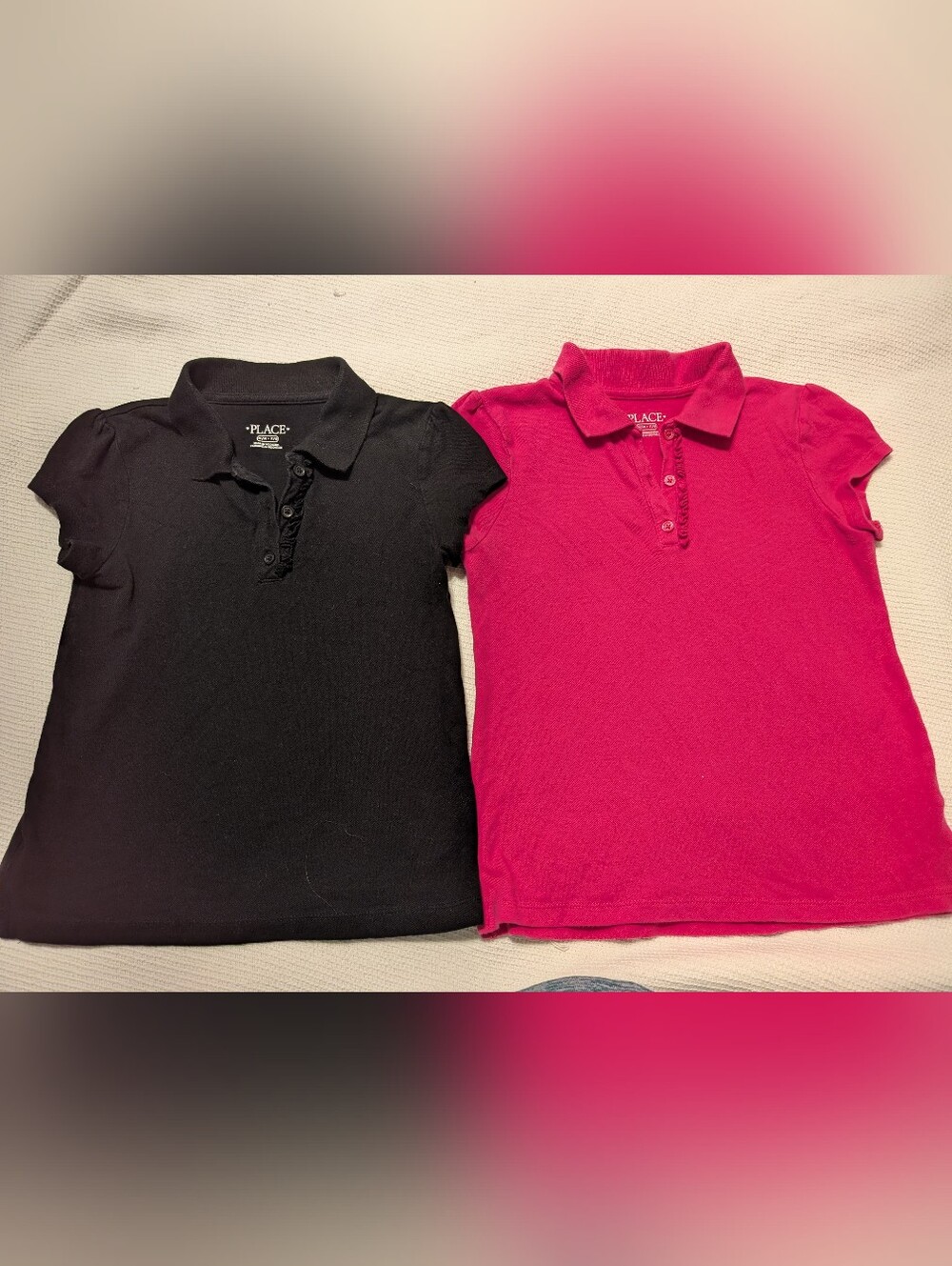 Two Children's Place Girls' Polo Tops in Black and Hot Pink